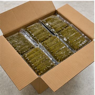 Carton of sample packs for grape leaves in brine