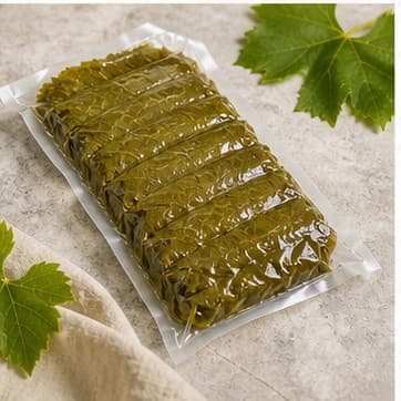 Vacuum sample pack of brined grape leaves